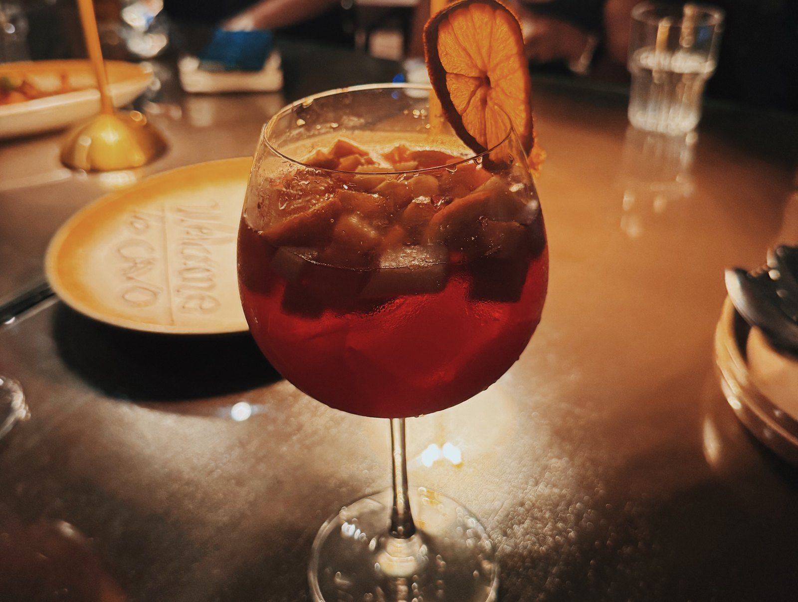 Sangria with a dried orange slice