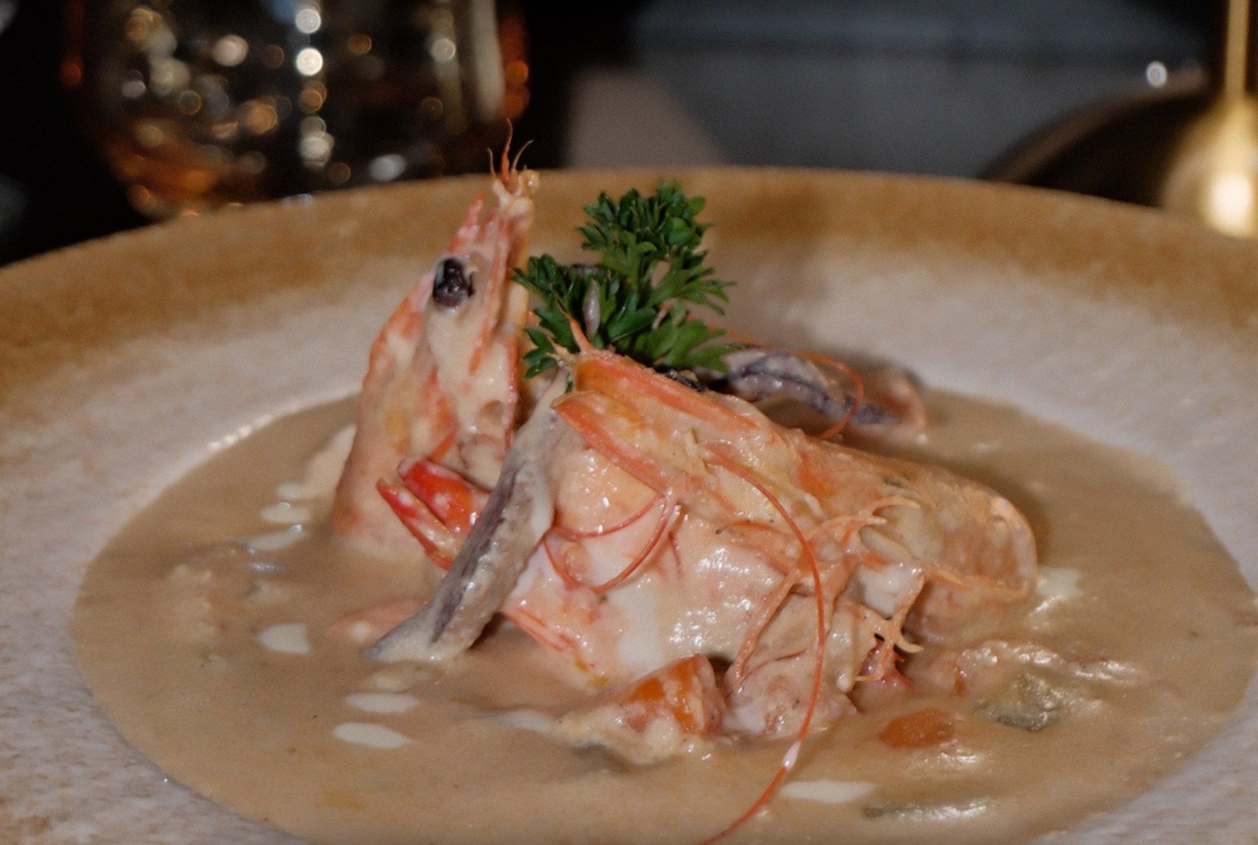 A bowl of creamy seafood chowder