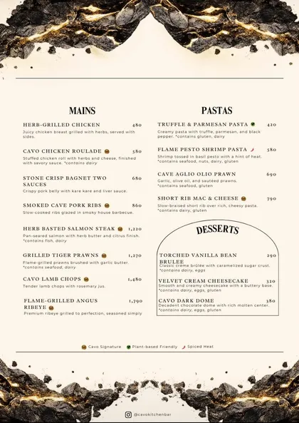 Food menu, printed page 2 of 4