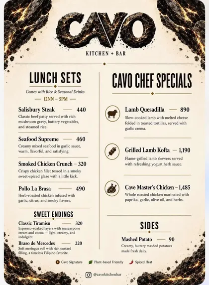 Food menu, printed page 3 of 4